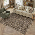 3x4 Washable Area Rug for Entryway Vintage Brown Non Slip Low Pile Carpet - Image 5