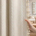 Boho 100% Blackout Curtains 84 Inch 2 Panels Linen Blend Beige