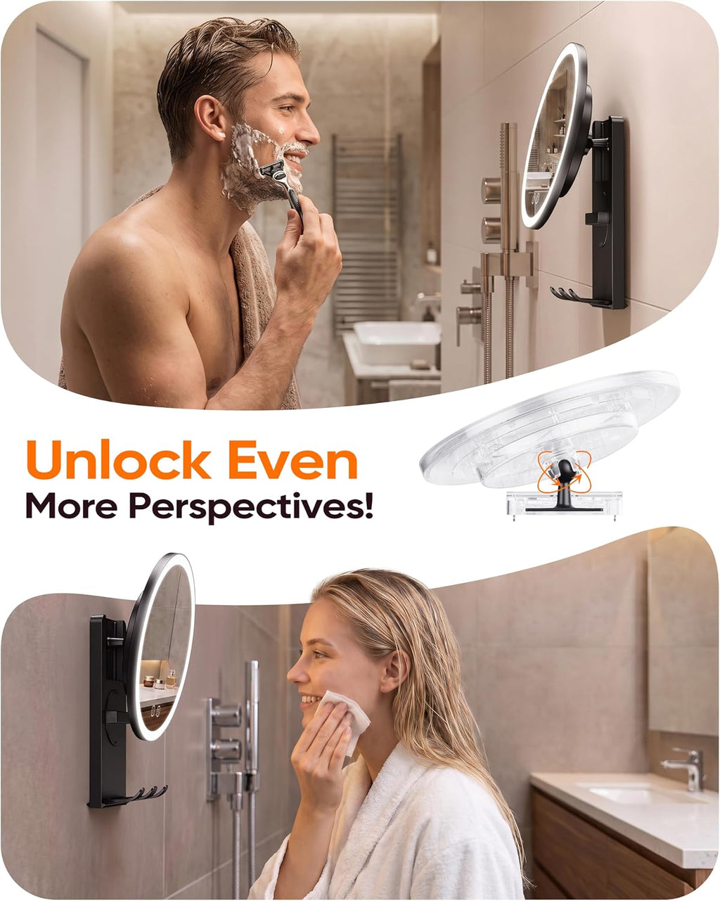 Heated Shower Mirror Fogless for Shaving with Suction Mount