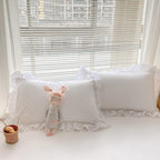 MOOWOO Chic Ruffle Lace Polyester Duvet Cover Set -Girl White Bedding-3 Piece Full Duvet Cover with Zipper Closure -Ultra Soft and Light Weight (White, Full)-No Comforter