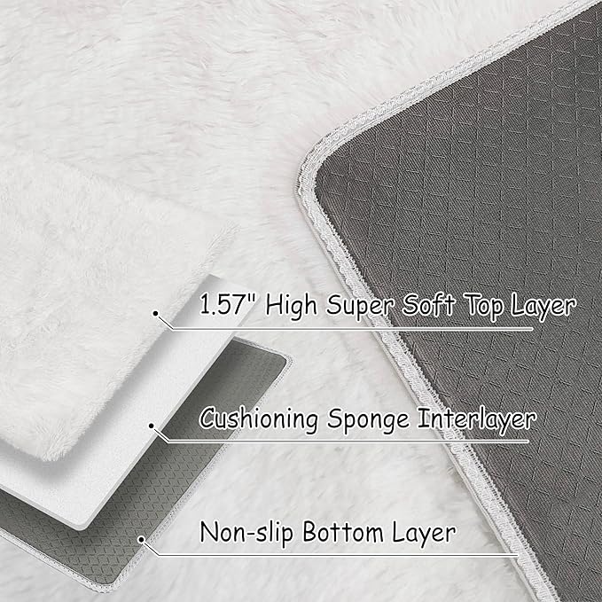 Small Area Rug for Bedroom 2x3ft Mini White Fluffy Rug Mat Bedside Throw Rug - Image 5