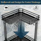Corner Shower Caddy Standing - 4-Tier Stainless Steel Shower Organizer with Soap Holder and 4 Hooks, Large Capacity Corner Shelf Stand for Bathroom, Rest Room, Black