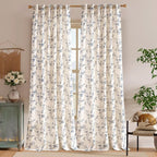 Lazzzy Farmhouse Linen Curtains Extra Long Blue Floral Curtains 108 Inch Long - Image 2