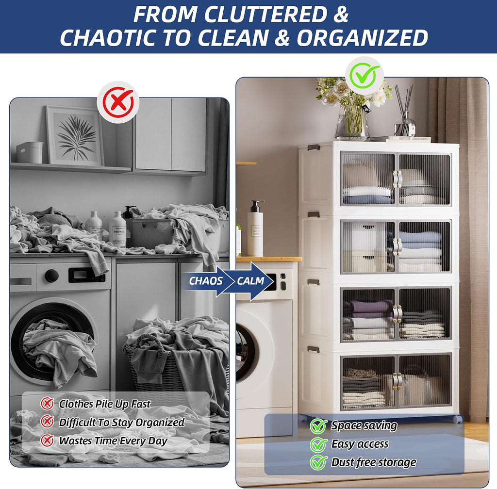 SAILUN 580Qt Stackable Storage Bins,Storage Cabinet Drawer with a Lid,White