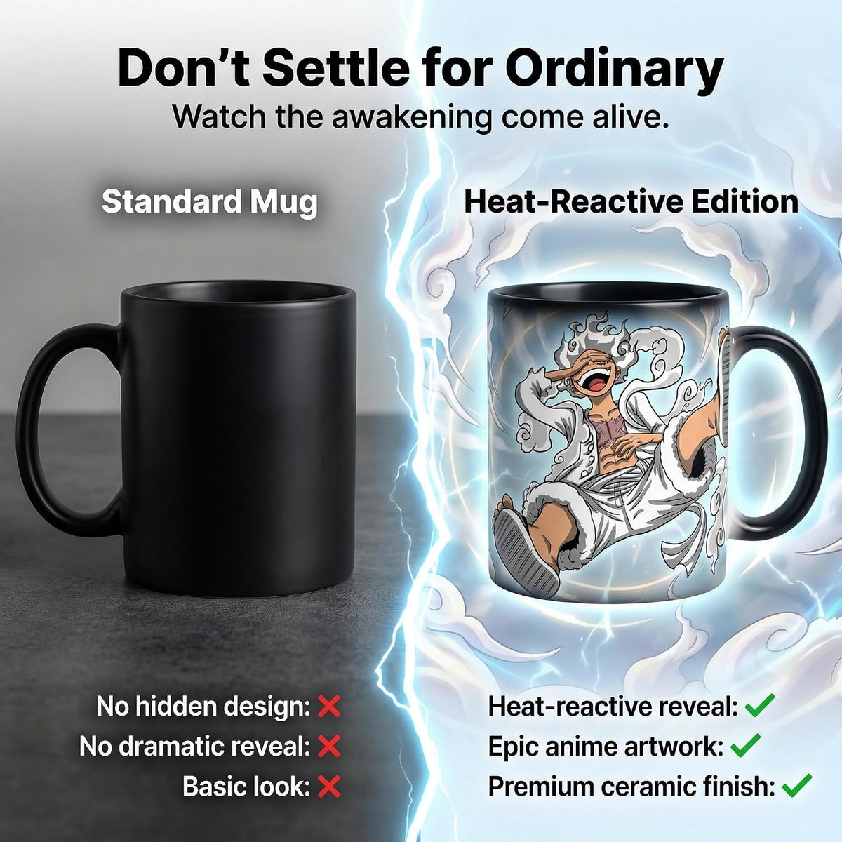 PUMPCAR 11 OZ Magic Heat Changing Color Flying G5 Cup Coffee Ceramic Mug for Anime Lovers Office Manga Pirate Gifts One Piece Merch Accessories Hot and Cold Drinks for Men Women Gifts