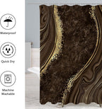 4 Pcs Luxury Marble Shower Curtain Set with Non-Slip Rugs, Toilet Lid Cover and Bath Mat, Gold Foil Brown Bathroom Decor Set with Shower Curtain and Rugs and Accessories