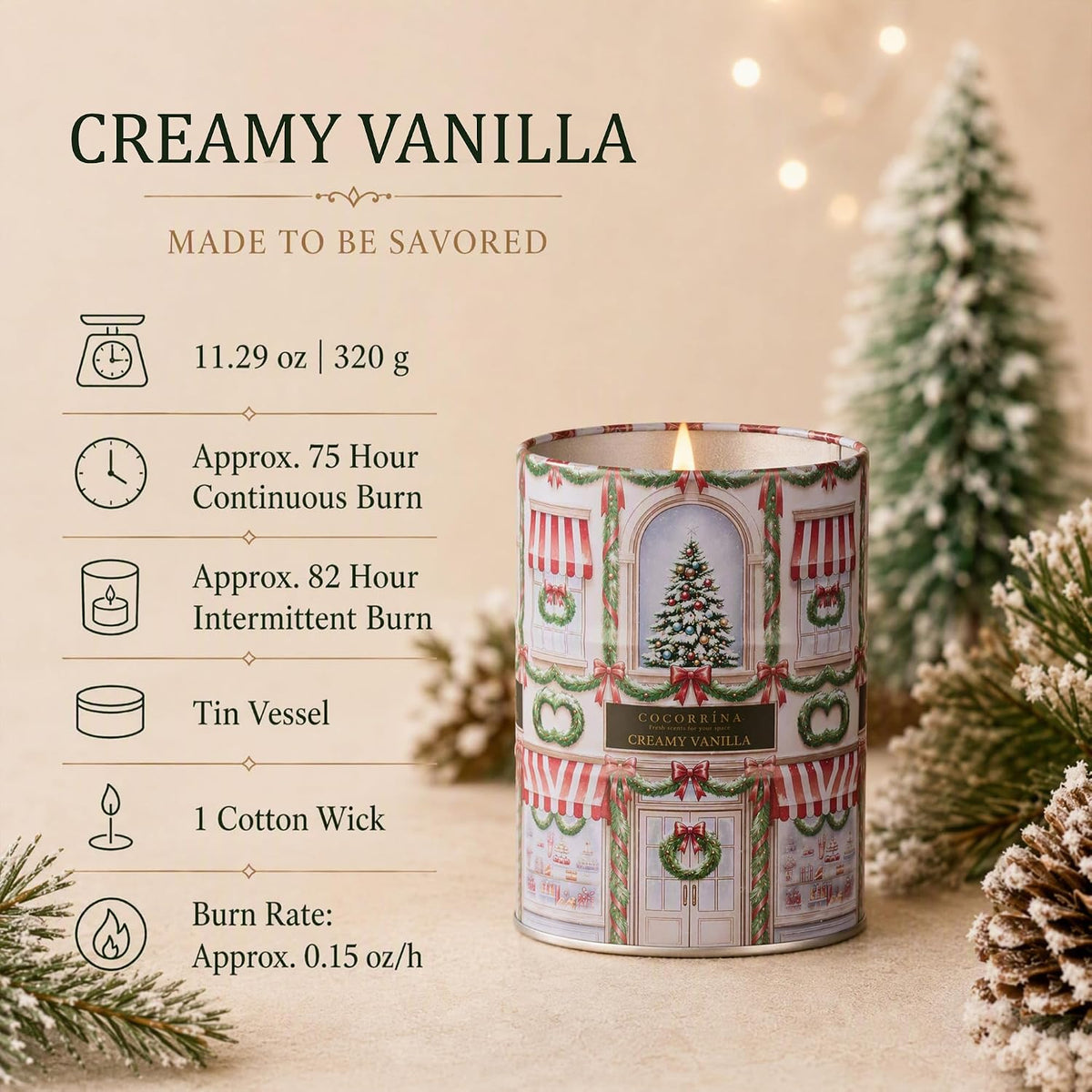 COCORRÍNA Creamy Vanilla Scented Candle for Home, 11.29 oz