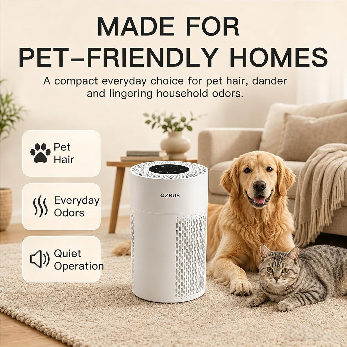 AZEUS HEPA Air Purifier 2-Pack, Quiet Operation for Bedrooms and Offices