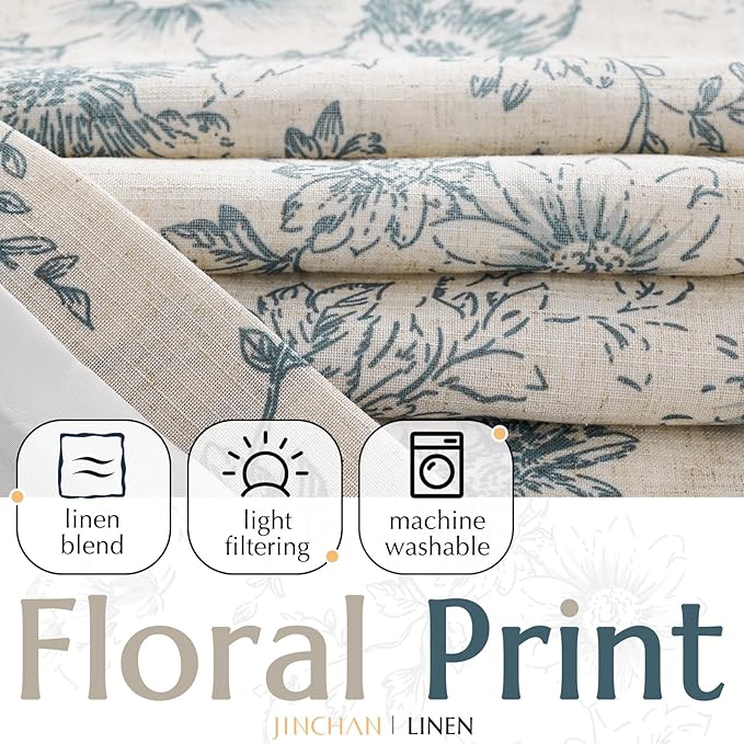 jinchan Lined Linen Blend Curtain Floral Curtains - Image 2