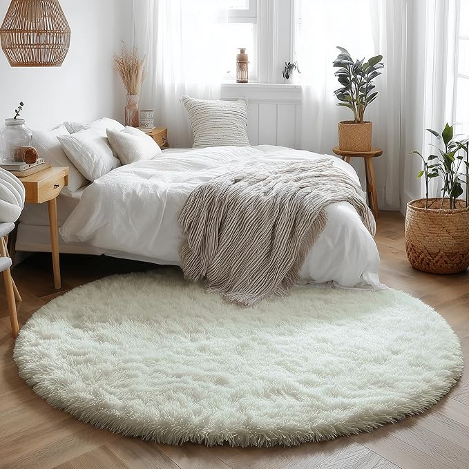 Amdrebio Ivory White Round Rug 5Ft - Image 5