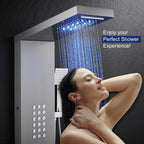ROVATE 5 in 1 Shower Panel Tower System with LED Lights, Brushed