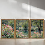Framed Monet Wall Art Set of 3, Impressionist Botanical Floral Canvas Wall Decor, Vintage Cottagecore Artwork Paintings, Nature Landscape Flowers Prints Pictures for Living Room Bedroom 12x16 Inch
