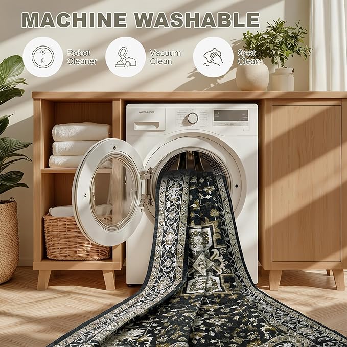 2x3 Area Rugs Living Room Rug: Washable Vintage Boho Medallion Rug No Slip - Image 6