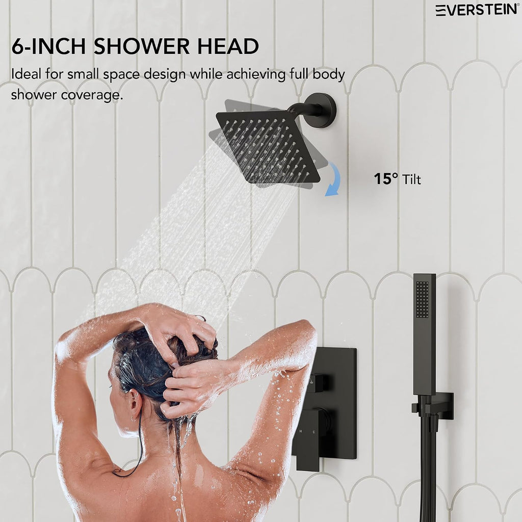 6" Wall Mount Shower System with Handheld Spray, Matte Black