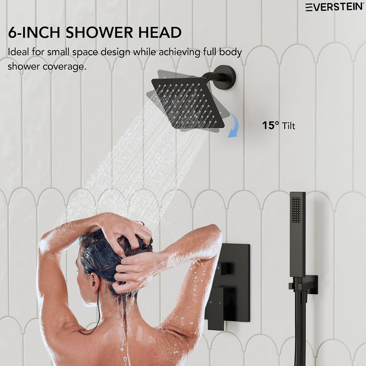 6" Wall Mount Shower System with Handheld Spray, Matte Black