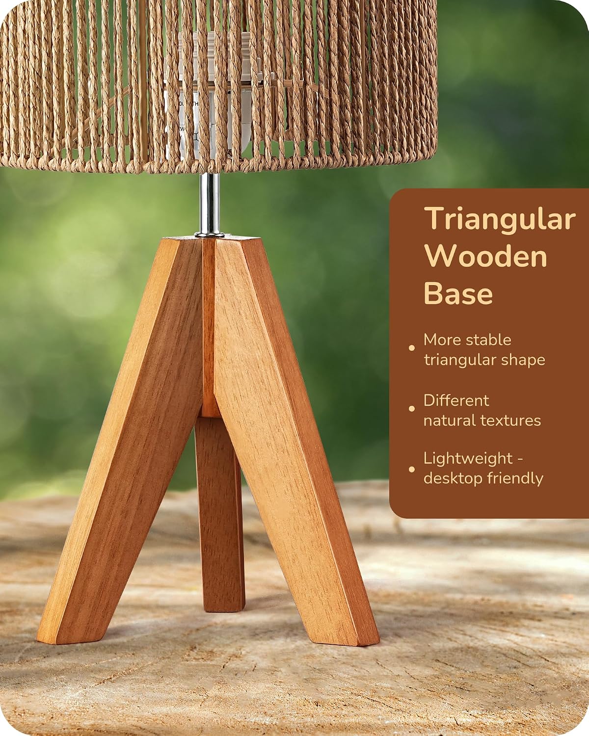 EDISHINE Small Rattan Table Lamp, Wood Tripod Bedside Lamp, 14.2", E26 Base
