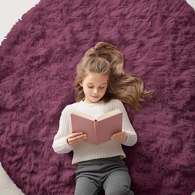 OLANLY Burgundy Round Rugs for Bedroom by OLANLY