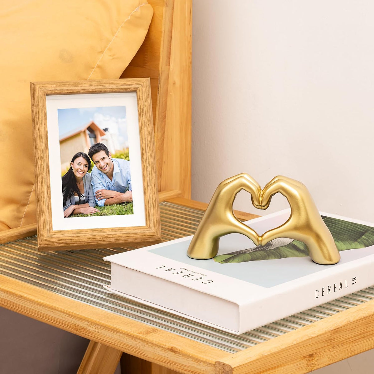 Gold Decor Living Room - Small Shelf Decor Aesthetic - Heart Hands Sculpture - Teen Girls Bedroom Knick Knacks - Cute Home Shelves Accent - Ta (Gold, Small)
