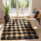 Ophanie Checkered Black & Beige Rhombus Rugs - Image 3