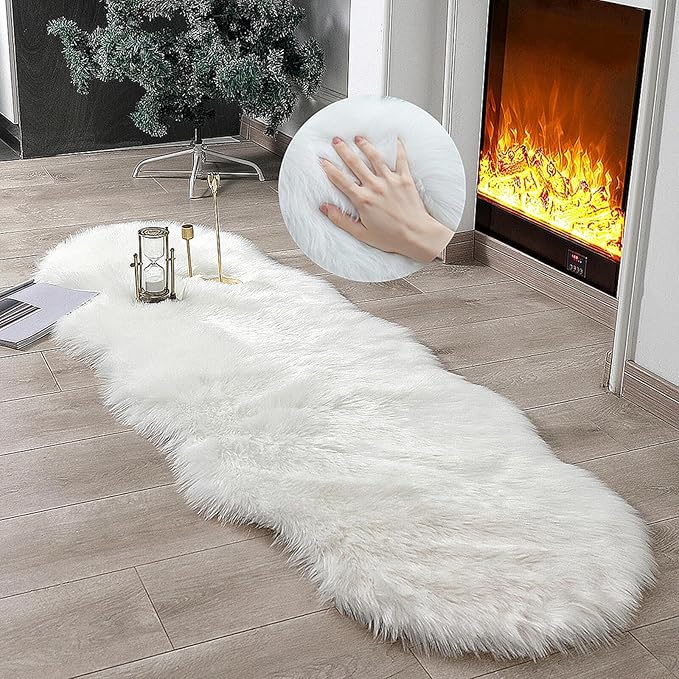 linmopm Faux Fur Rug Sheepskin Shag Fluffy Fuzzy White 2x6 ft Runner Rugs - Image 5