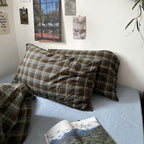 MKXI Full Size Blue, Brown & Green Buffalo Plaid Duvet Cover Set - 3 Piece Vintage Aesthetic Bedding Set, 100% Washed Cotton, Minimalist Design, Soft & Breathable Duvet Cover with Zipper Closure