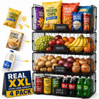 4 PACK XXL Stackable Wire Baskets for Pantry Organization and Storage