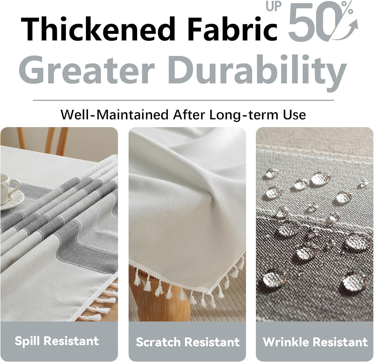 Cotton Linen Tablecloth, Water Resistant Holiday Table Cloth for Rectangle Table with Tassel, Washable Heavy Duty Wrinkle Free Table Cover for Dining Picnic, 90 X 55 Inch