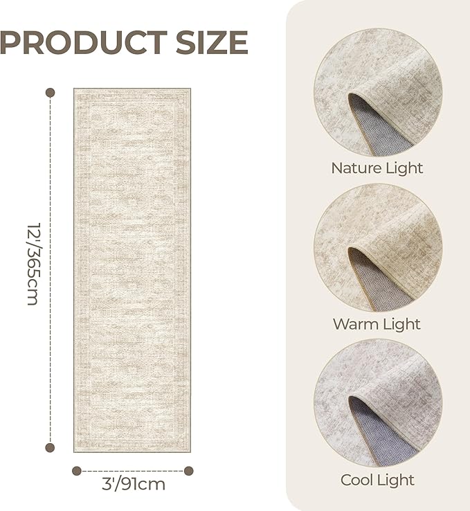 3x12 Runner Rug for Hallway, Non-Slip Long Bathroom Rugs Runner for Kitchen - Image 2