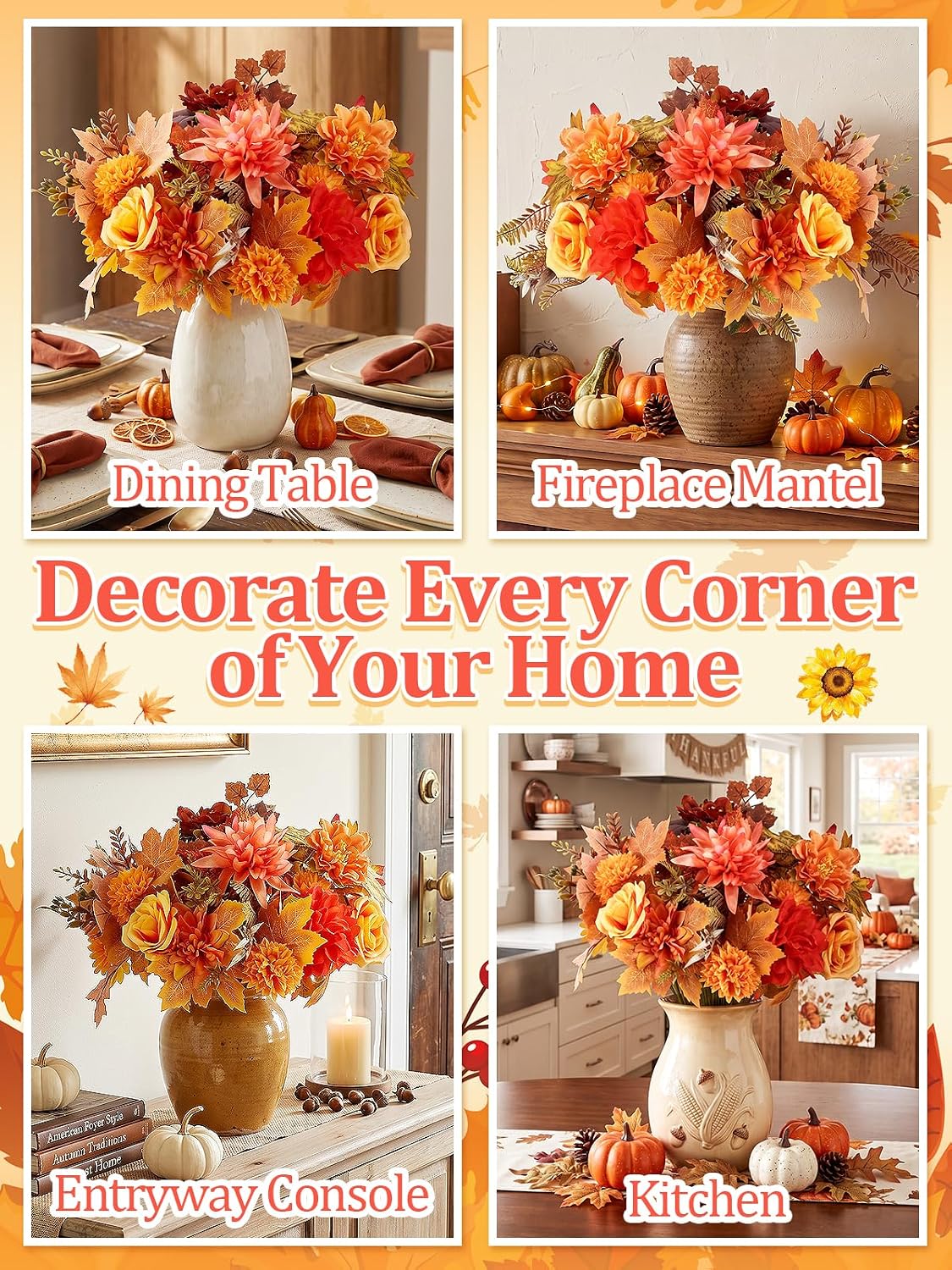 Apipi 6 Bundle Mixed Artificial Fall Flowers for Home Room Table Decor