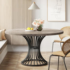 Tribesigns Round Dining Table for 4-6 People, 47-Inch Farmhouse Dinning Room Circle Kitchen Table, Industrial Dinner Table with Metal Base for Kitchen, Living Room, Gray