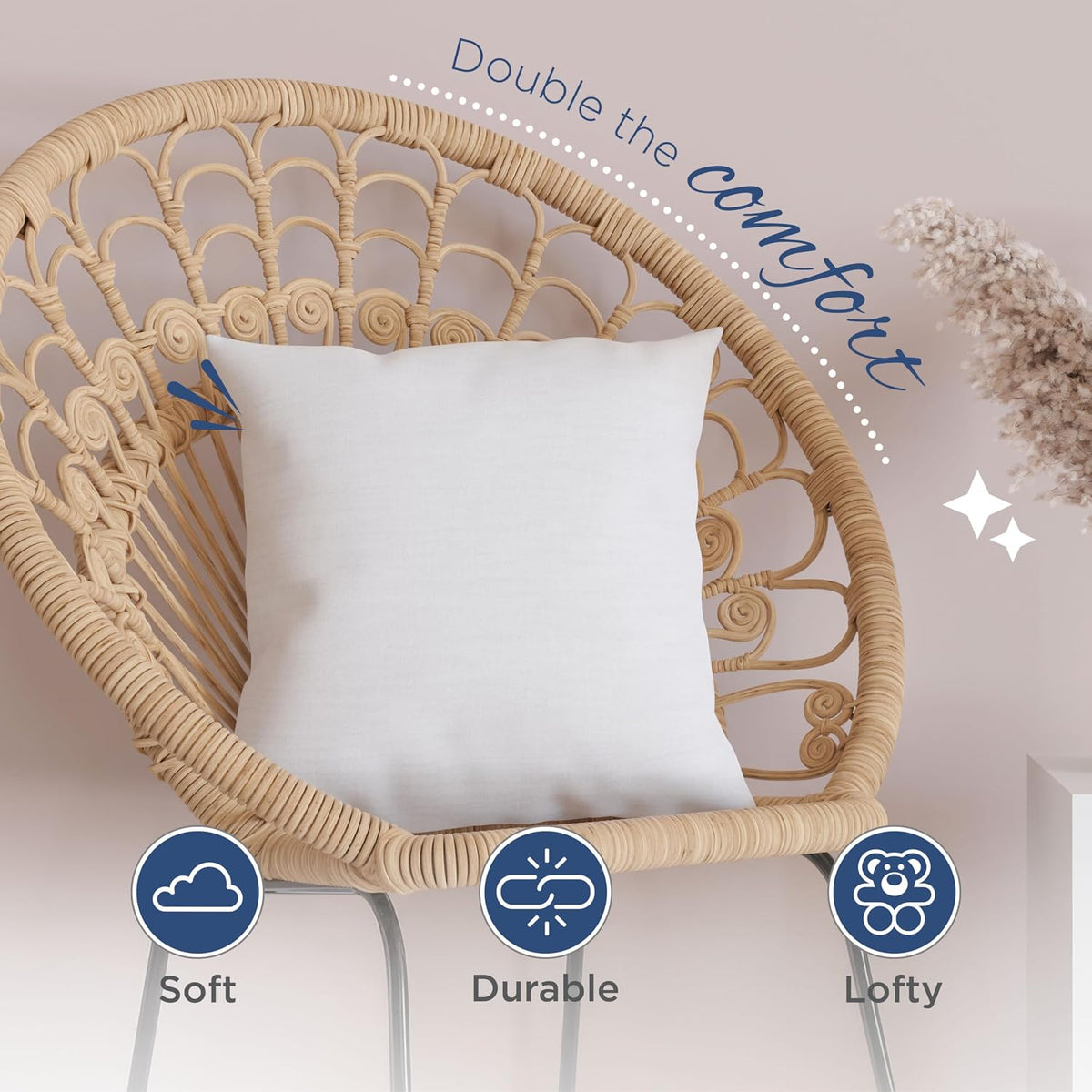 Martex Decorative Throw Pillow Inserts, White, 12" x 12", Pack of 2