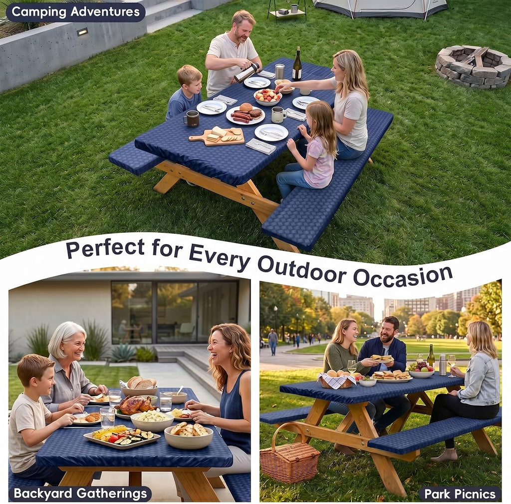 Picnic Table Cover with Bench Covers Camping Tablecloth Set with Pocket