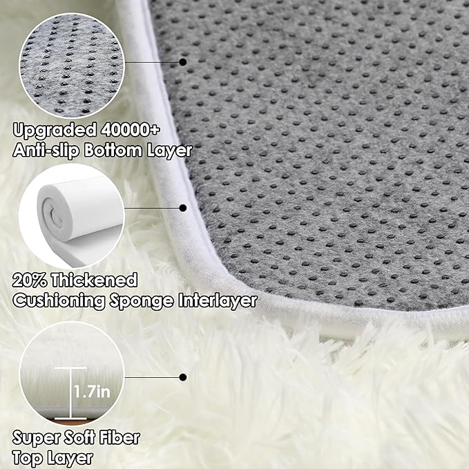 ONASAR Cream White Area Rugs 9x12 Living Room, Ivory Large Fluffy Shag Bedroom - Image 3