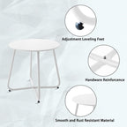 Meluvici Patio Outdoor Side Table Waterproof Round Metal Steel Small Side Table Weather Resistant Portable Outdoor and Indoor End Table for Garden Balcony Yard, White