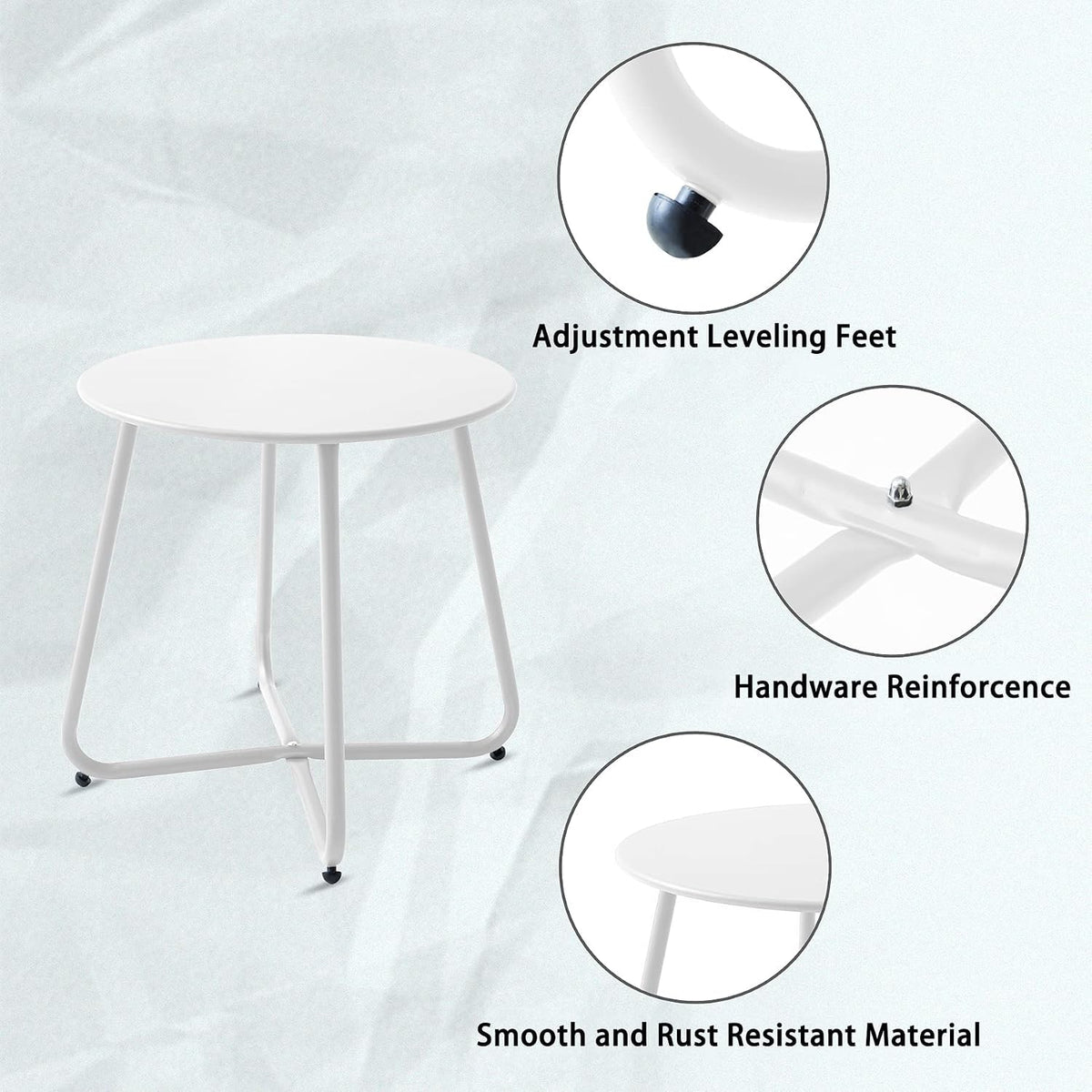 Meluvici Patio Outdoor Side Table Waterproof Round Metal Steel Small Side Table Weather Resistant Portable Outdoor and Indoor End Table for Garden Balcony Yard, White