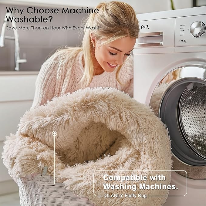 OLANLY 3x3 Machine Washable Small Bedside Rug, Soft Fluffy Shaggy Entryway - Image 2