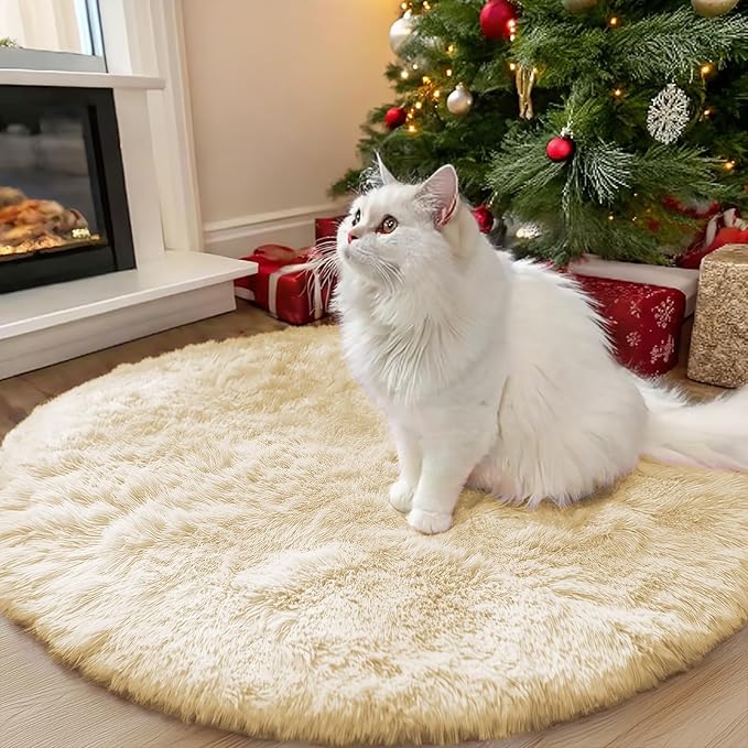 OLANLY Cream Round Rugs for Bedroom by OLANLY