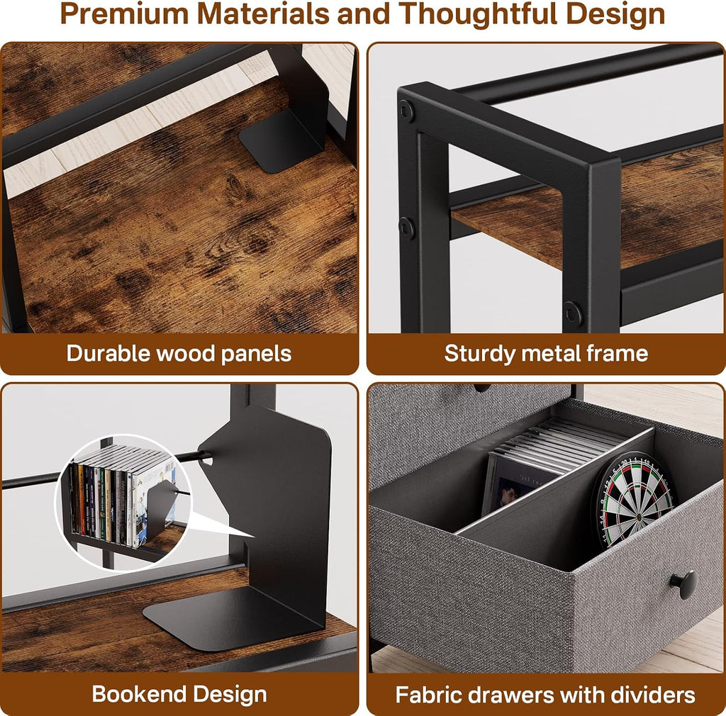 CD Storage Rack with Drawer, 5-Tier Media Storage Shelf