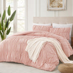 Andency Ruched Blush Pink King Comforter Set, Boho Ruffle Bedding 3 Pieces