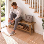 PERFNIQUE 43" Solid Wood Entryway Bench, Farmhouse Bench with Storage