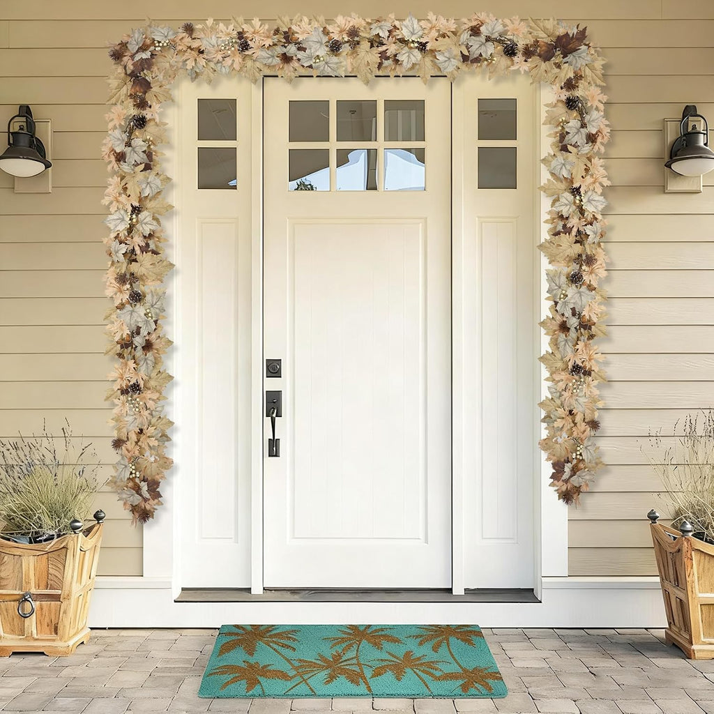 Realistic Fall Garland with Lights, 6 FT Real Touch Feel Leaves Garland with Berries Pine Cones, Fall Decorations for Home Thanksgiving Halloween Decorations Indoor Farmhouse Porch Fireplace