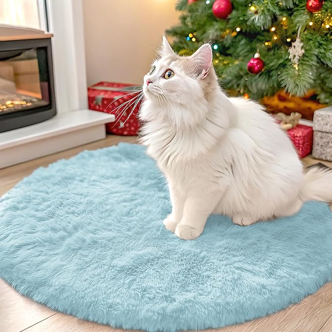 OLANLY Light Blue Round Rugs for Bedroom by OLANLY