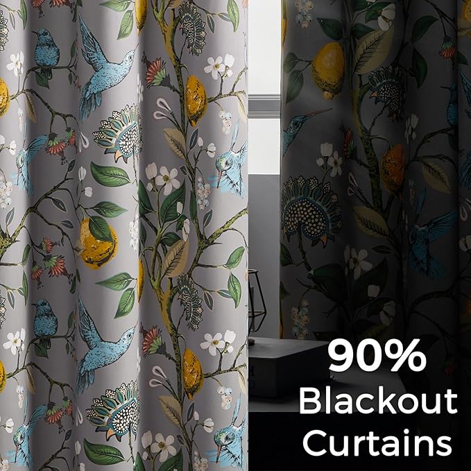 Topfinel Black Dark Floral Grey Blackout Curtains, 84 Inch Length - Image 4