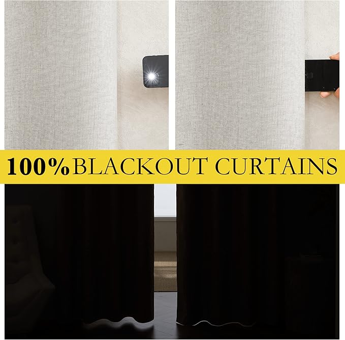 NICETOWN Extra Long Linen 100% Blackout Curtains 108 inches Length 2 Panels Set - Image 2