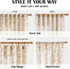 Lazzzy Taupe Floral Linen Curtains 96 Inch Farmhouse Back Tab Drapes - Image 4