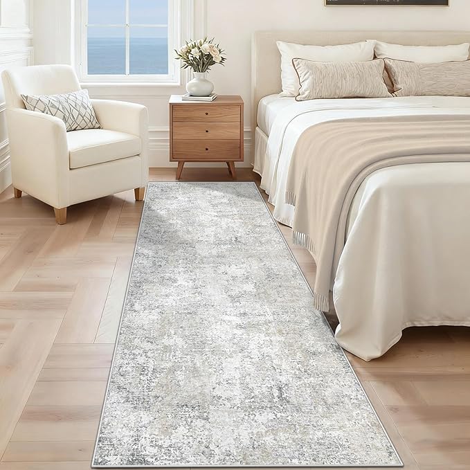 2x7 Runner Rug for Hallway, Washable Modern Abstract Runner Rugs Neutral Soft - Image 2