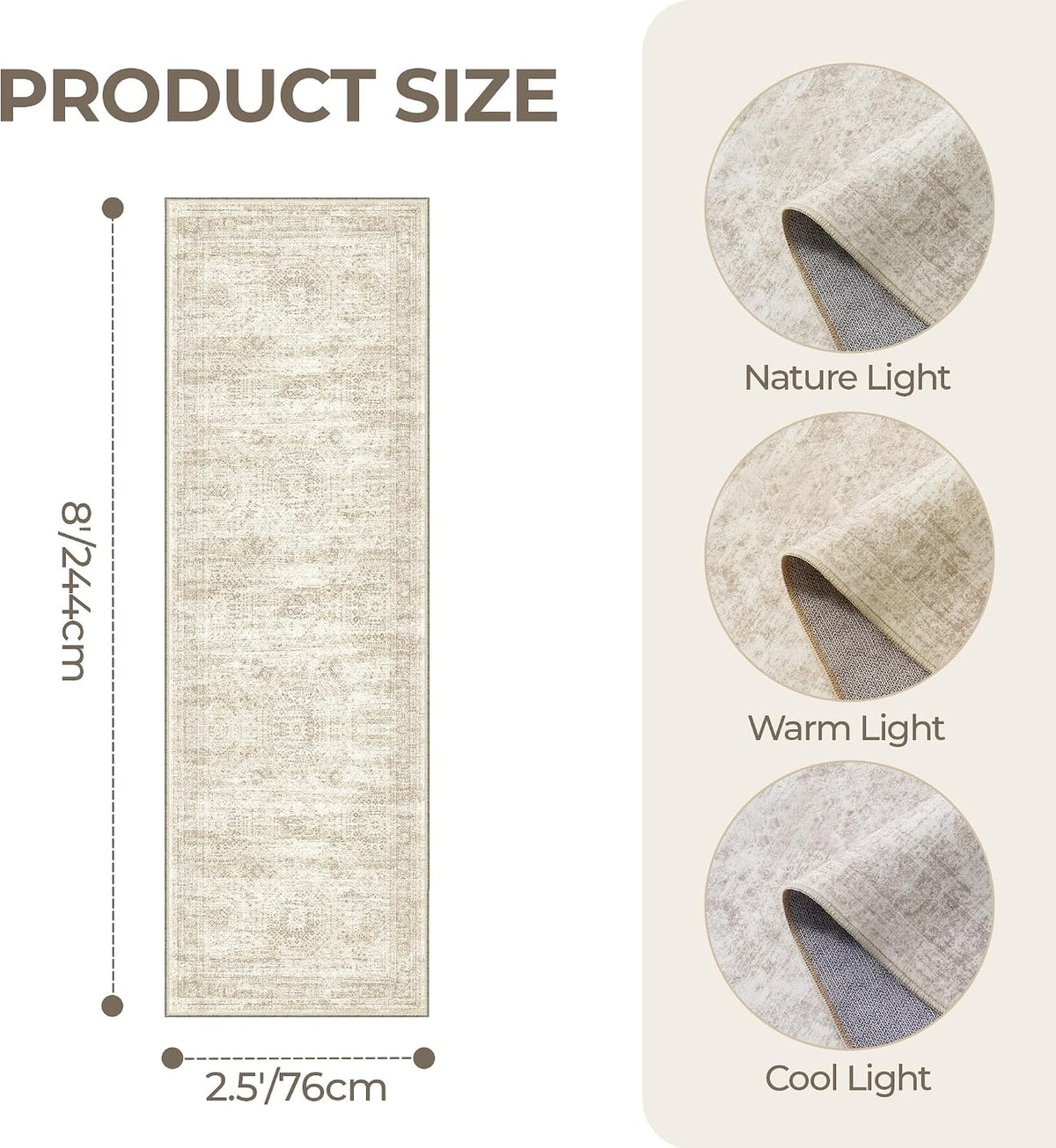 2'6 x 8' Runner Rug Non Slip,Washable Kitchen Rugs,Beige