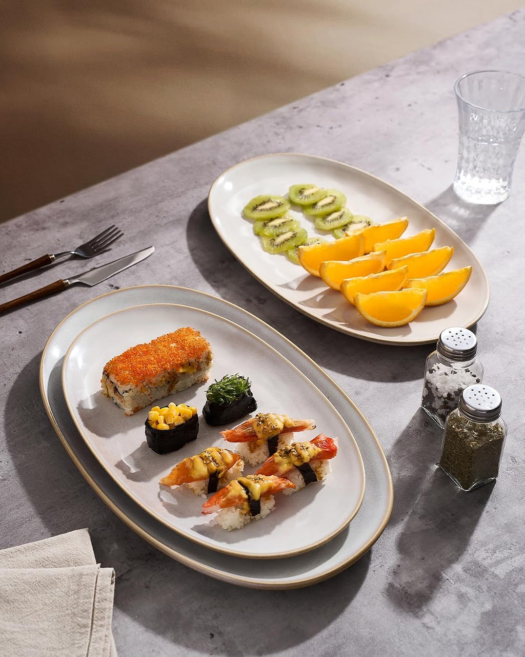 famiware Serving Platters Set of 3 Sizes - Oval, Cappuccino White