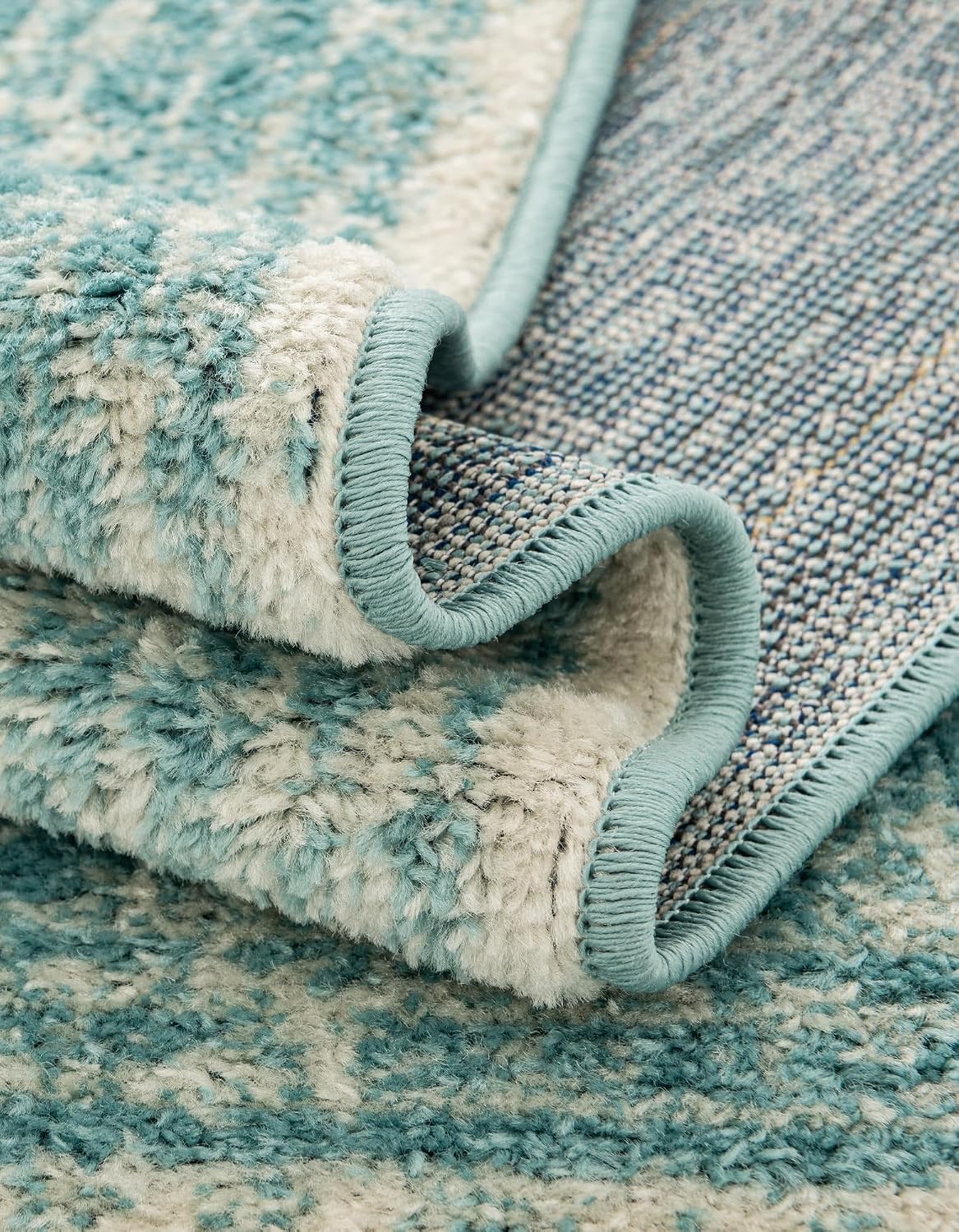 Unique Loom Bromley Collection Area Rug - Wells (3' 1" Round Aqua/Ivory)