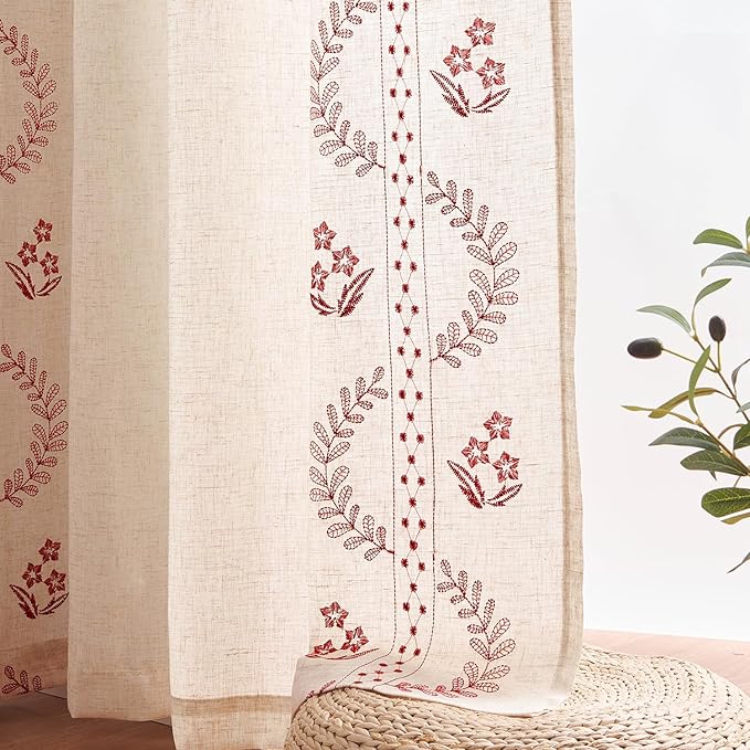 jinchan Belrose Linen Curtains for Bedroom Floral Curtains 84 Inch Length Linen - Image 9
